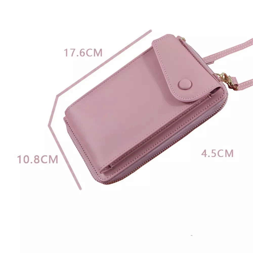 

New Women Purses Solid Color Leather Shoulder Strap Bag Mobile Phone Bag Card Holders Wallet Handbag Pockets for Girls