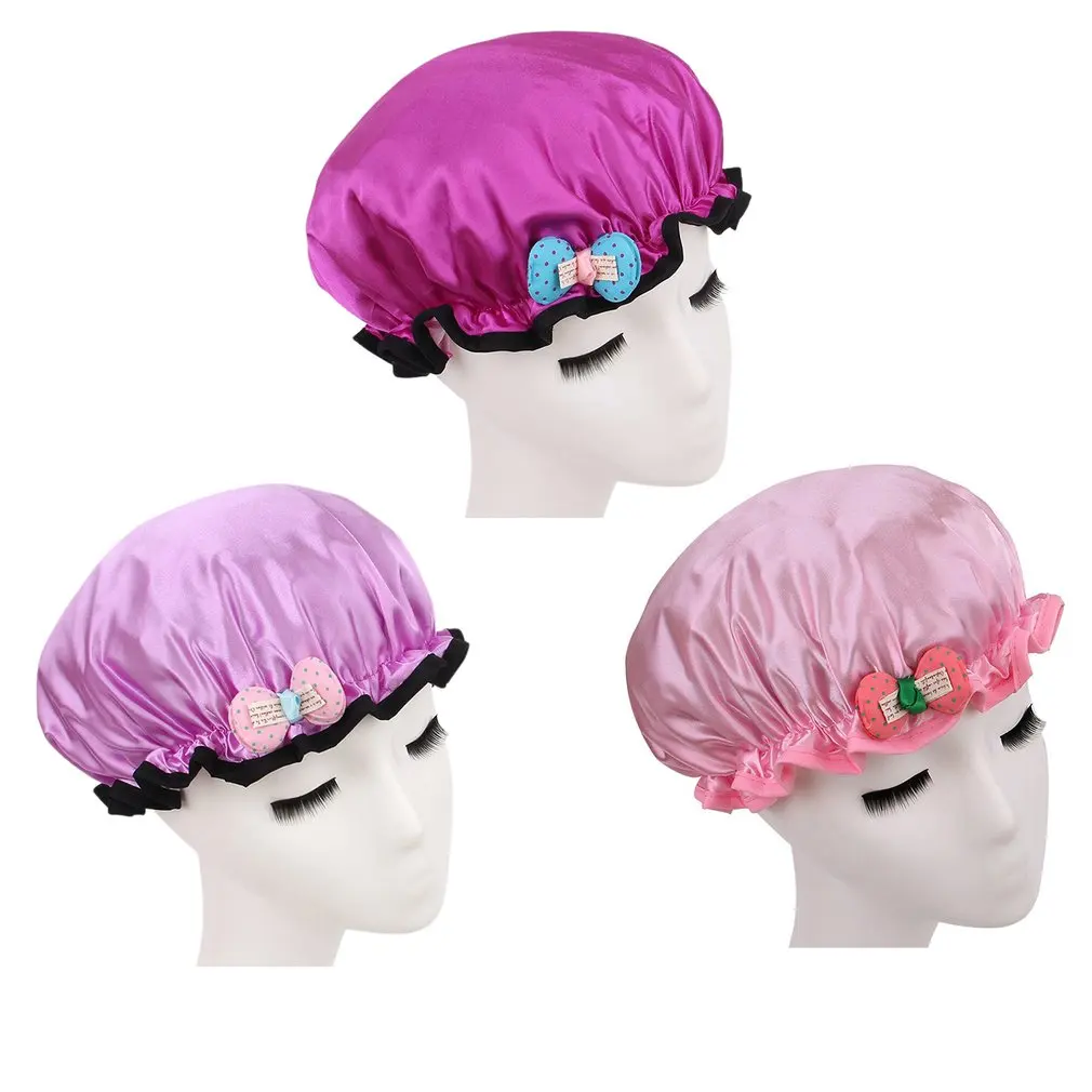 

Cute Infant Shampoo Cap Satin Double Layer Children's Cartoon Waterproof Shower Foldable Cap Fashion Lace