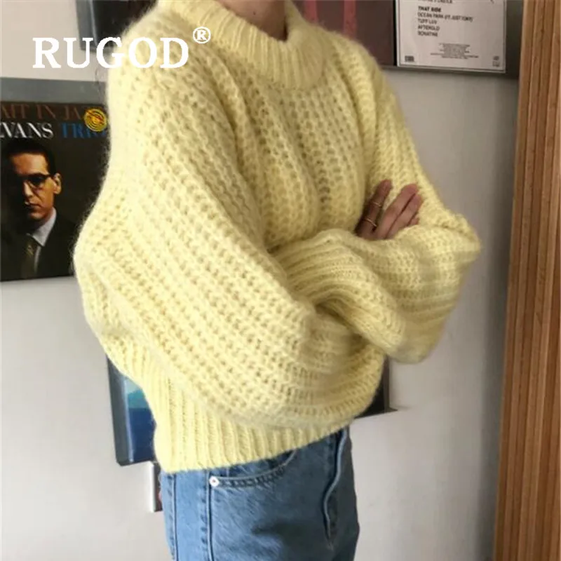 RUGOD New winter warm sweater pullovers for woman o neck loose thick knit pull fashion female casual basic tops korean | Женская одежда