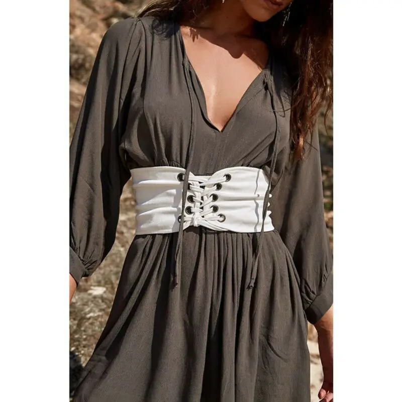 

2019 Brand New Style Women Waist Cincher Adustable Wide Band Elastic Tied Waspie Corset Leather Belt