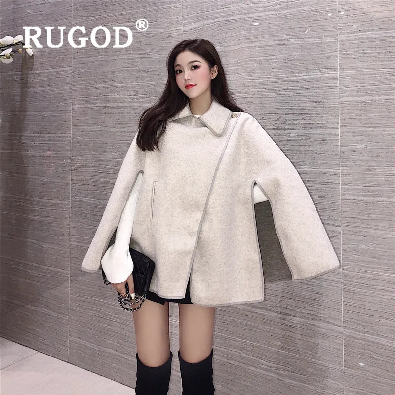 Женское шерстяное пальто RUGOD однотонное Свободное с отложным воротником