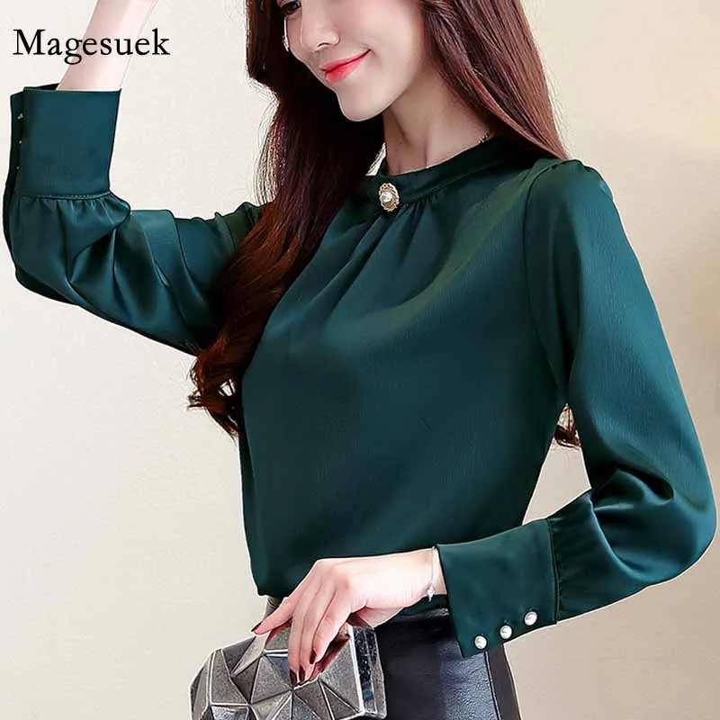 Модные однотонные топы с круглым вырезом размера плюс 2020 женские блузки длинным