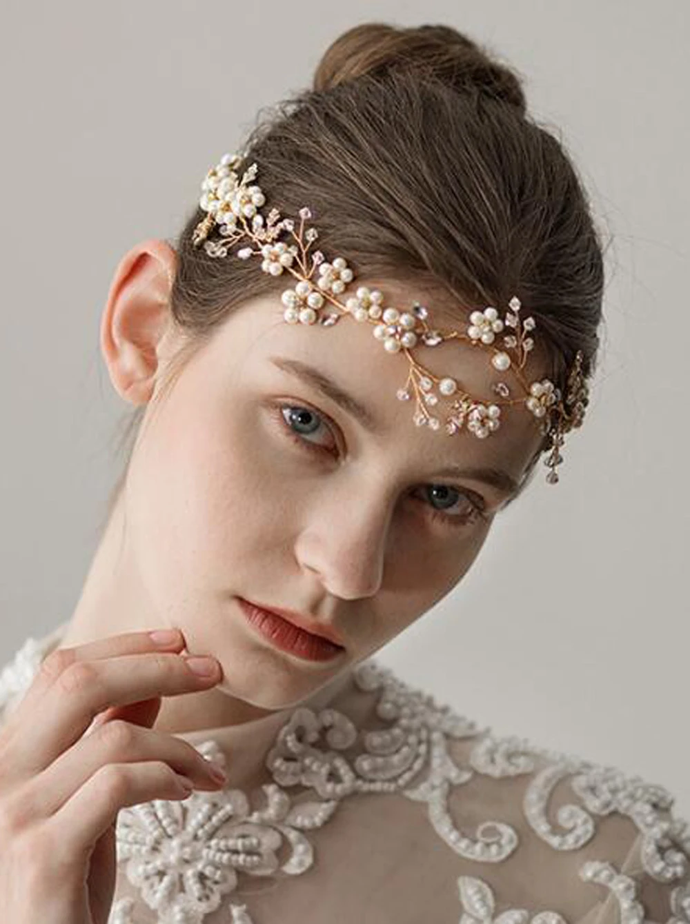 Серебряный и золотой свадебный венок для волос Кристальный цветок/украшение на