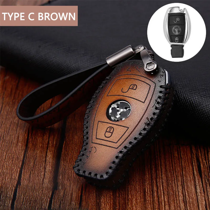 C brown set Чехол для ключей в стиле ретро для Mercedes Benz E200 E260 E300 E320 W203 W210 W211 W124 W202 W204 AMG - Название цвета: C brown set