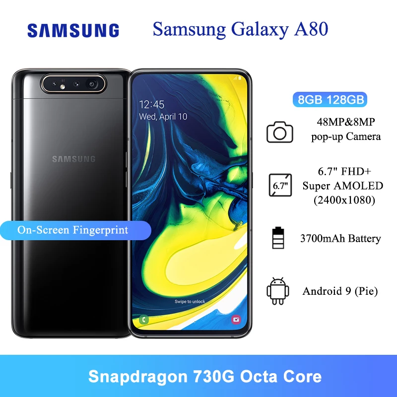 Samsung Galaxy A80 4G телефон, экран 6,7 дюймов, Восьмиядерный, 8 ГБ ОЗУ