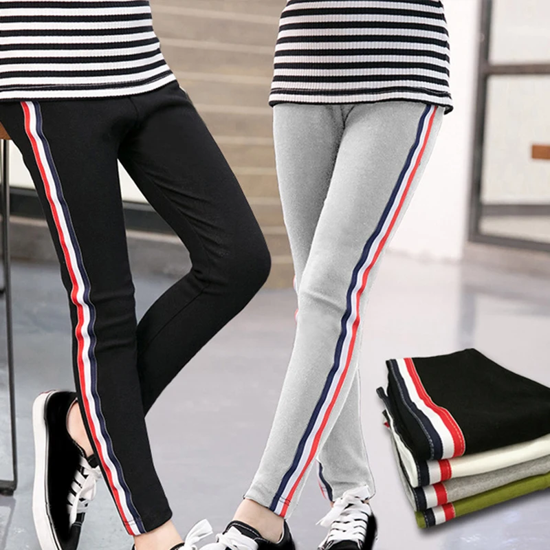 

Детские брюки, Осенние леггинсы для девочек, хлопковые брюки, повседневные спортивные Леггинсы с полосками по бокам для девочек 2-12 лет, детс...