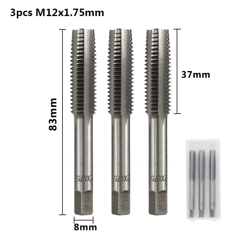3pcs M12x1.75 3 шт. M2 M2.5 M3 M3.5 M4 M5 M6 M8 M10 M12 метрической резьбы краны винт из быстрорежущей стали кран сверла по металлу прямые человеческие волосы для наращивания, набор пробка для флейты краны ручной инструмент - Цвет: 3pcs M12x1.75