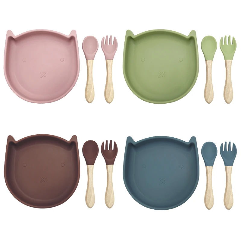 

Wholesale Safety Baby Tableware New Customized Infant Animal Shaped Silicone Bowl 100% Food Grade Silicone Spoon Fork