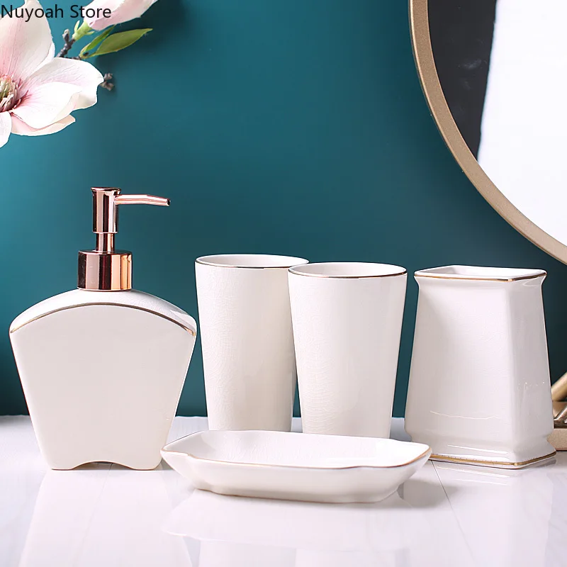 

Nordic Light Luxury Phnom Penh White Ceramic Bathroom Supplies Soap Dispenser Toothbrush Holder Bathroom Decoration Accessories