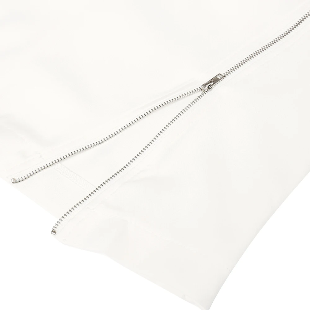 

OL Ladies White Pencil Dress Women 2020 Summer Turtleneck Zipper Ruffles Sleeves Knee-Length Chiffon Dresses Party Work Vestidos