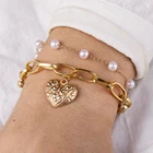 Женский браслет-цепочка в богемном стиле с золотыми сердечками, корейские браслеты с жемчужинами, многослойные браслеты, модные ювелирные изделия