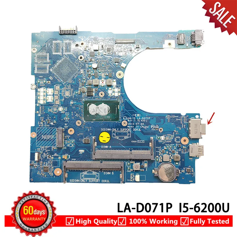 

AAL15 LA-D071P FOR Dell inspiron 5559 VOSTRO 3459 3559 Laptop Motherboard I5-6200U VGA CN-0M4MY2 0M4MY2 M4MY2 mainboard