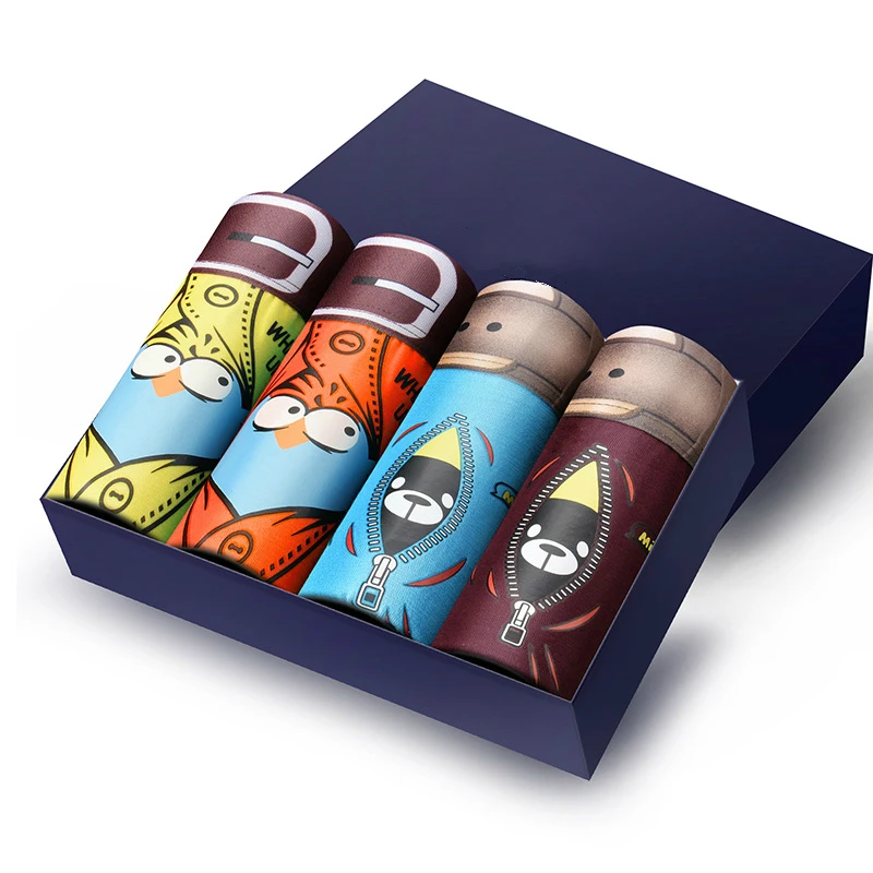 Модальное Мужское нижнее белье, боксеры с мультипликационным принтом, трусы, мужские шорты, шорты в коробке, милые дышащие трусы, впитывающие пот