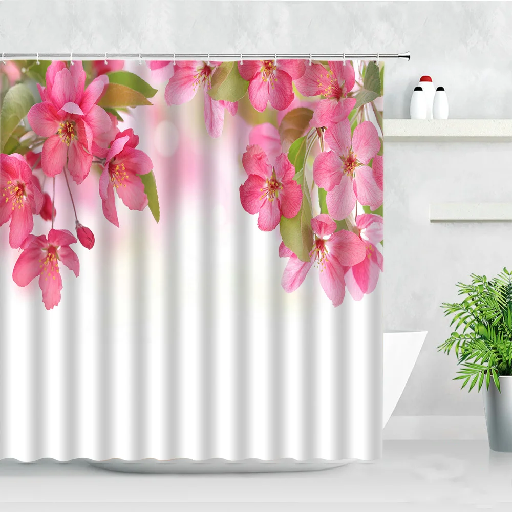 dream floral shower curtain set waterproof fabric hooks screen pink purple flower lavender creative bathroom decor bath curtains free global shipping