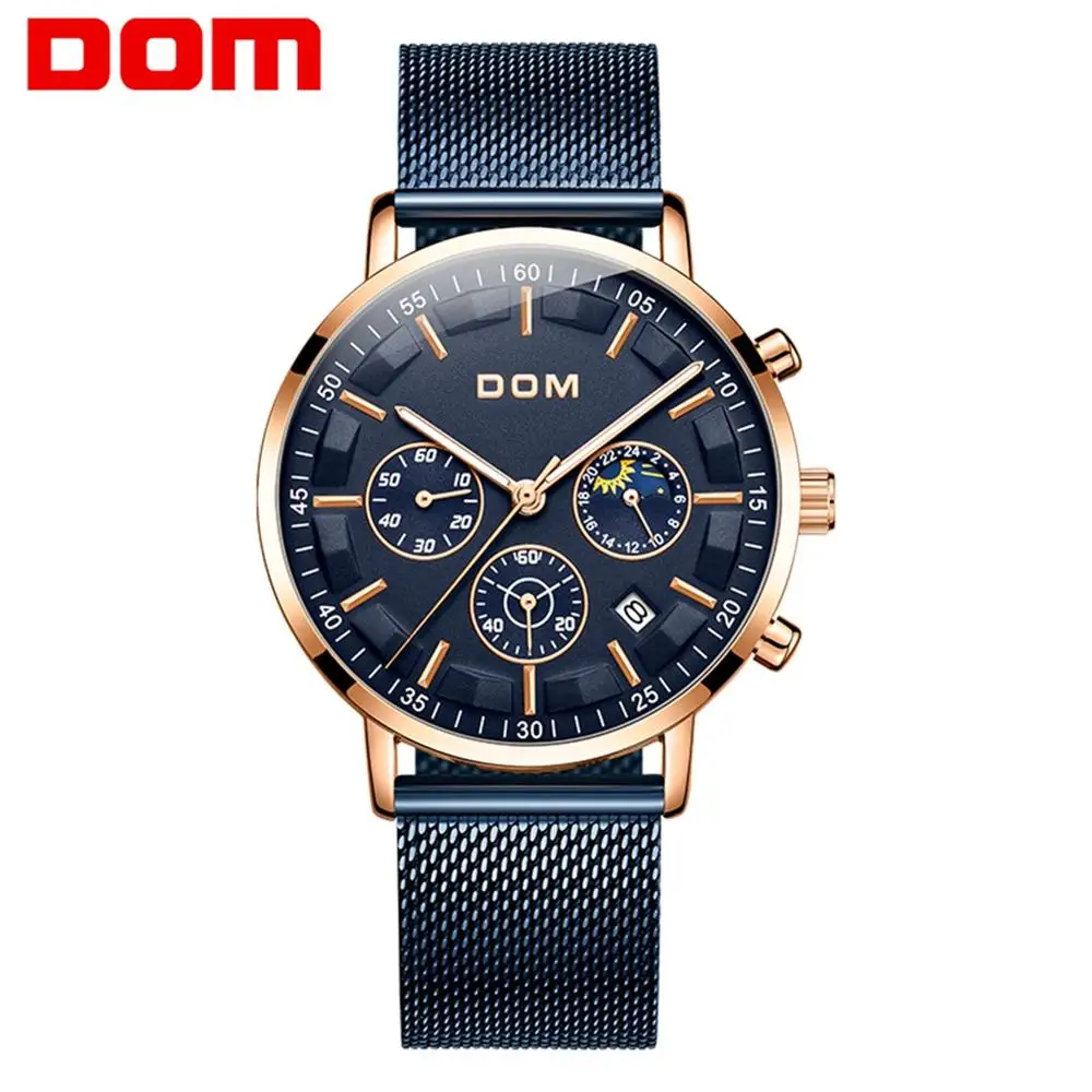 DOM повседневные спортивные часы для мужчин синий топ бренд Роскошные наручные из