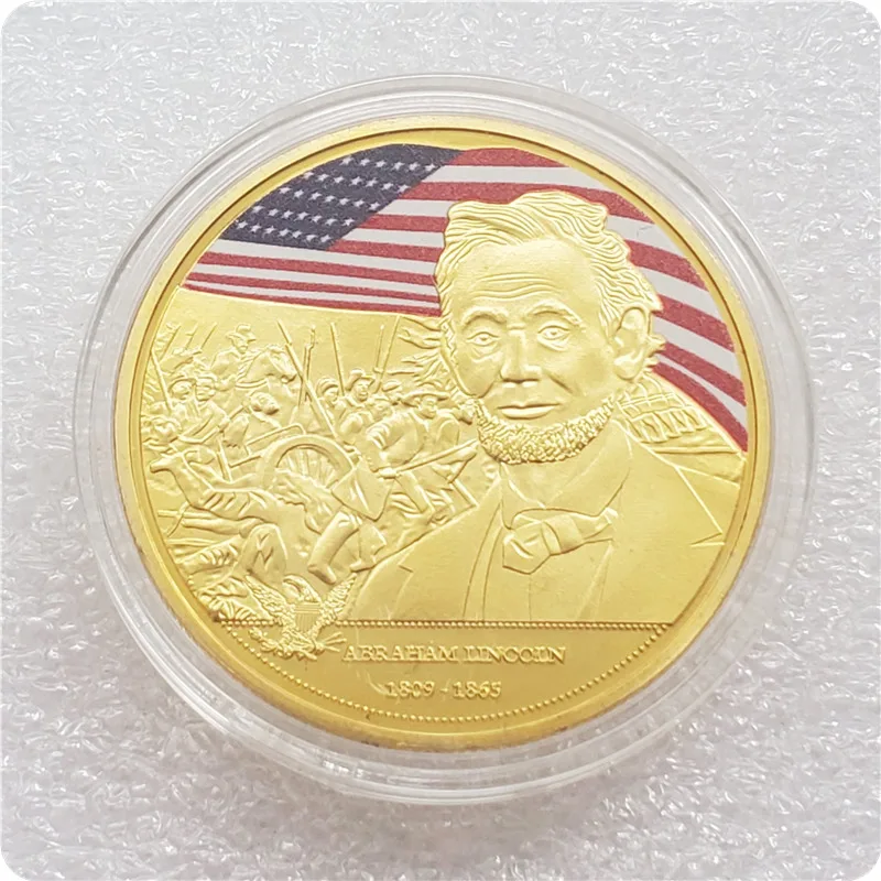Памятная монета 16-го президента США Авраама Линкольна позолоченная сувенирная