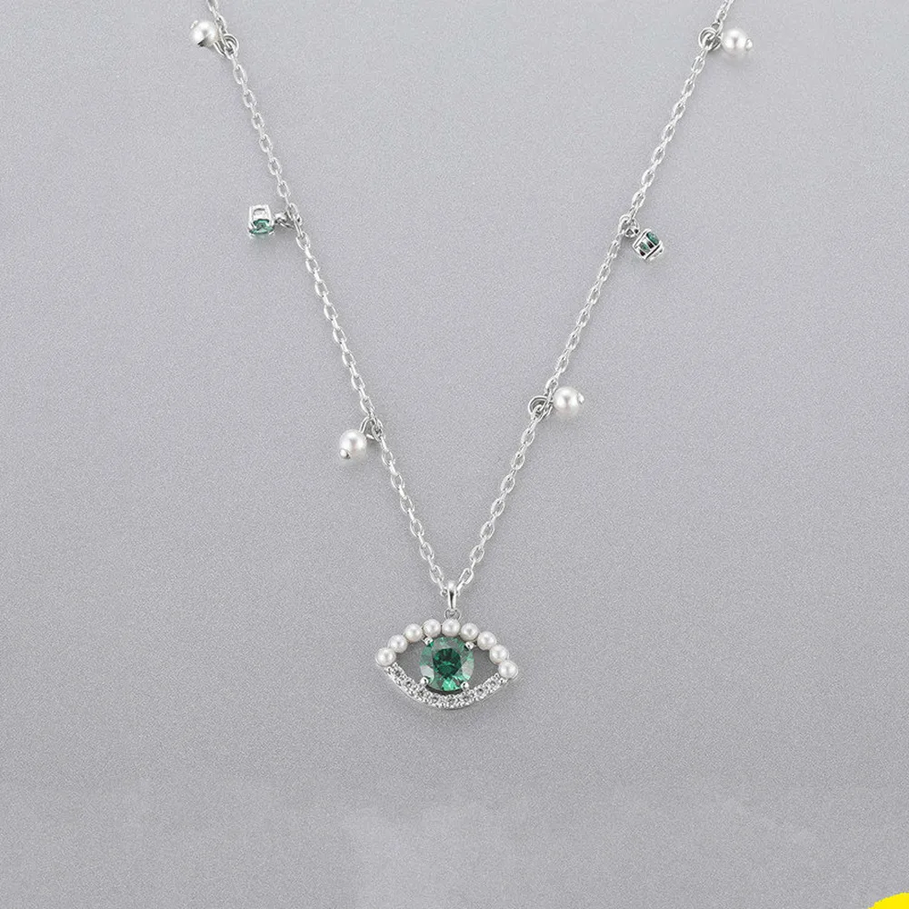 

2021 New Fashion Jewelry SWA 1:1 Delicate And Elegant Green Eyes Pearl Crystal Lady Necklace Gift For Friends Necklace Women