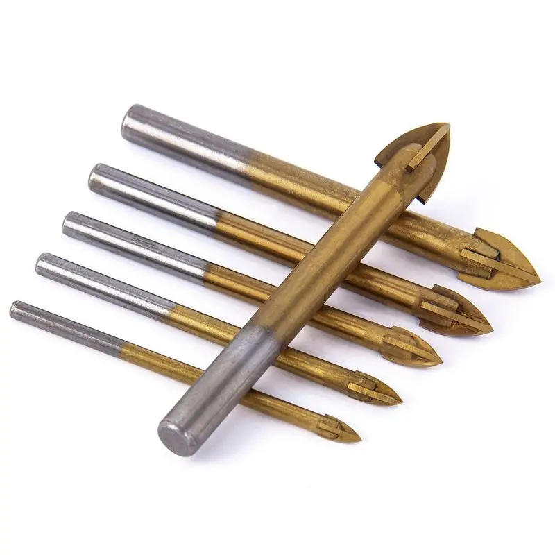 Горячая XD-6pcs набор сверл из стекла с титановым покрытием 4 режущих кромки