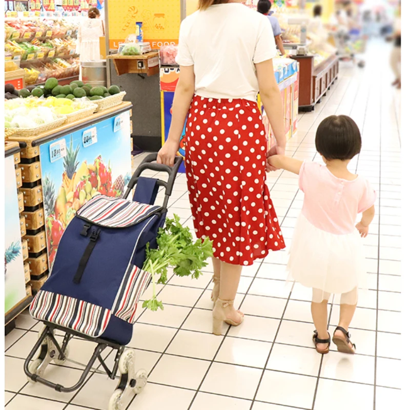 

Marking Cordial Shining Portable Shopping Trolley Shop Bag With Wheels Folding Bearing Study Climbable Grocery Navy Blue Cart