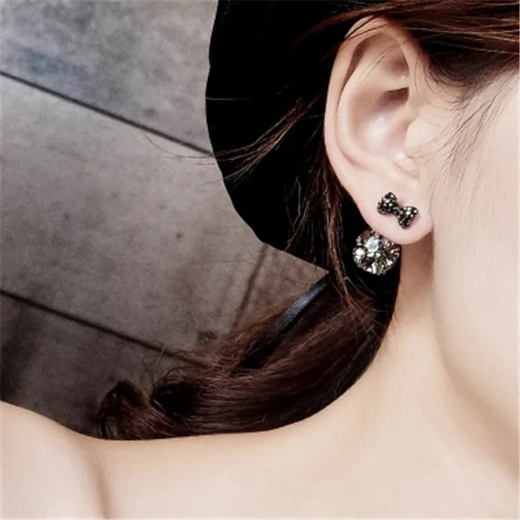 New Elegant Rhinestone Crystal Zircon Ball Stud Earrings Fashion Design Black Bow Statement Earring Brincos Gift | Украшения и