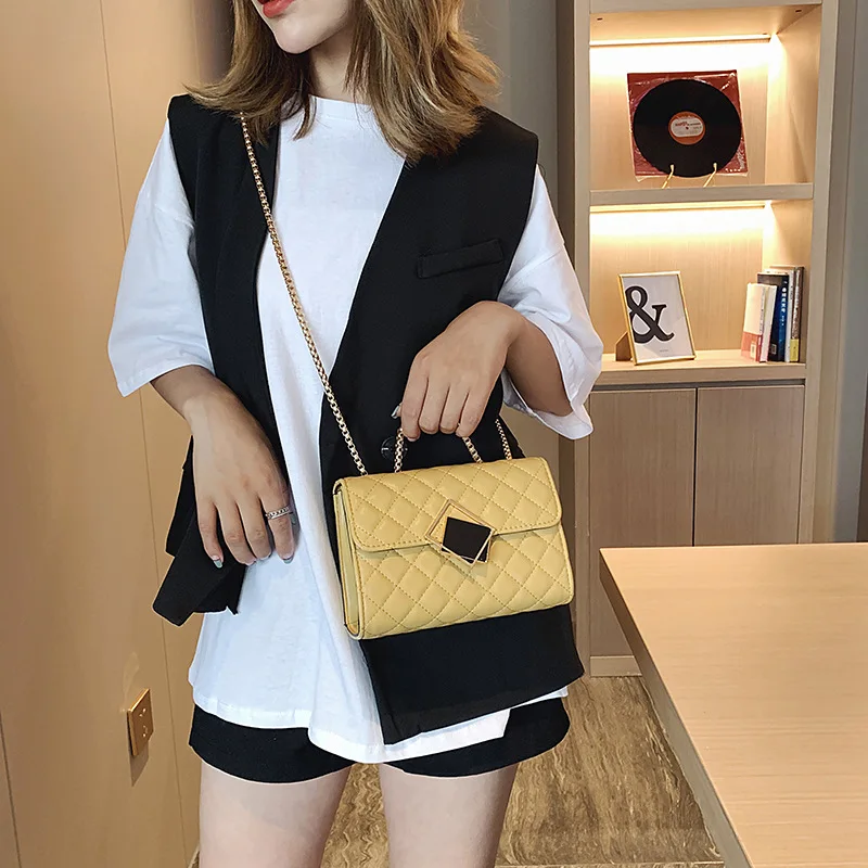 

Simple Texture All-match Women's Messenger Bag for Fall/winter 2021 New Diamond Chain Single Shoulder Small Square Bag Female