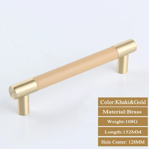 Orange Gold 128MM 1 шт. ручки для шкафа/Ручки Латунный шкаф для шкафа черный/коричневый кожаный дверные ручки высокое качество домашний декор - Цвет: Orange Gold 128MM