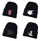 Зимняя теплая шапка, шапка с аниме картой, вязаная шапка, шапка унисекс, хлопковая шапка с принтом, зимняя вязаная шапка для подростков, шапки-бини, шапка