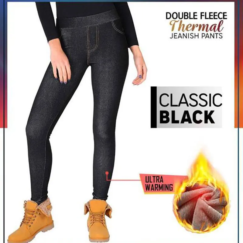 

Double Fleece Thermal Jeggings Warm Pants Jean Winter Warm Pants for Women Girl LXH