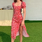 Платье женское с коротким рукавом, Повседневный Сарафан-трапеция в горошек, в стиле бохо, с разрезом и коротким рукавом, пикантная модная одежда, лето 2021