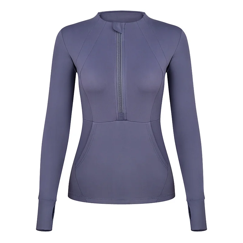 

Winter Fitness Naked Sense Yoga Suit Women's Nylon Spandex Solid Color High Elastic Fitness Coat Running Suit