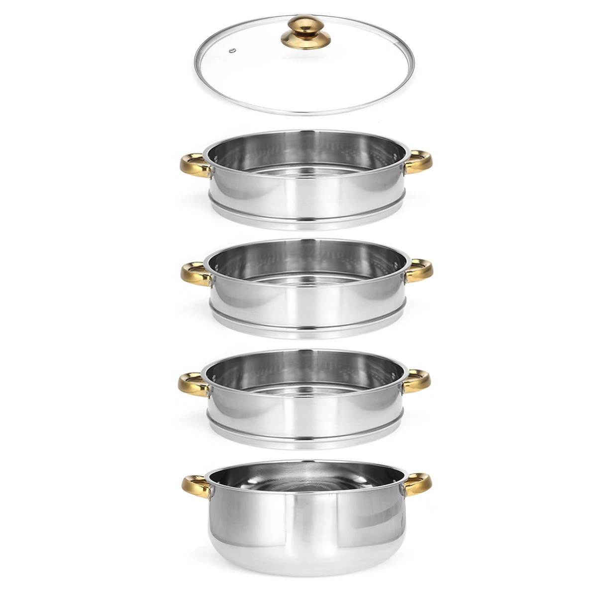 

4 Tiers Steamer Pot Thick Stainless Steel Universal Stockpot Cookware Soup Steam Pot for Induction Cooker Gas Stove Kitchen Tool