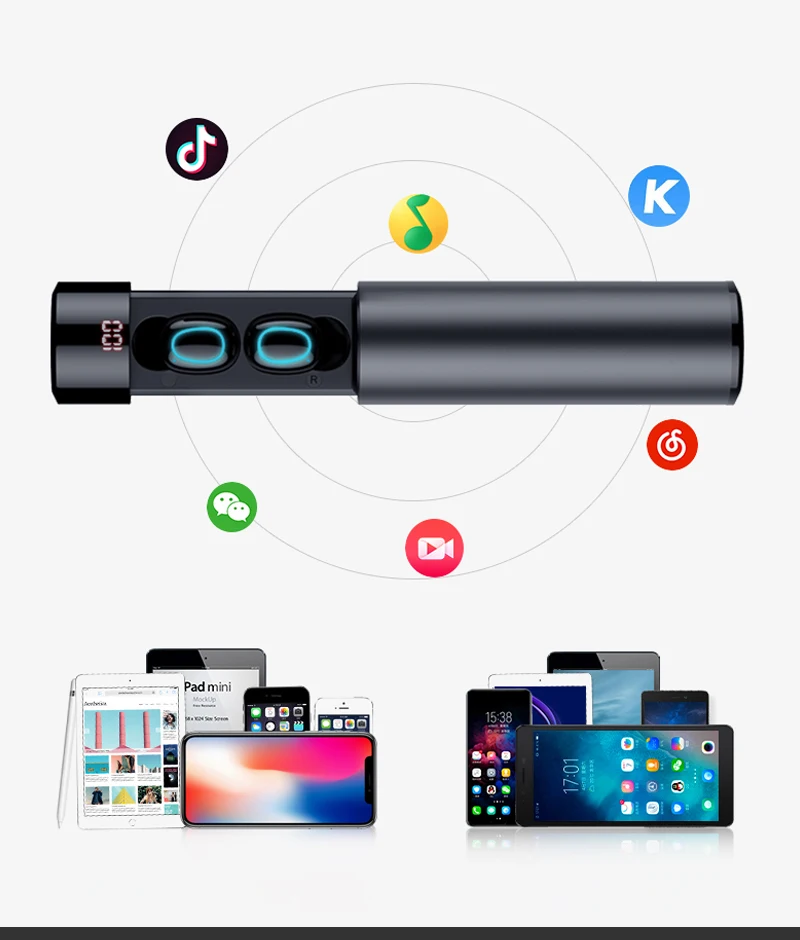 Светодиодный bluetooth-наушник с сенсорным экраном, мини TWS, беспроводные наушники V5.0, 6D, стерео звук, 3500 мА/ч, внешний аккумулятор, IPX6, водонепроницаемые наушники