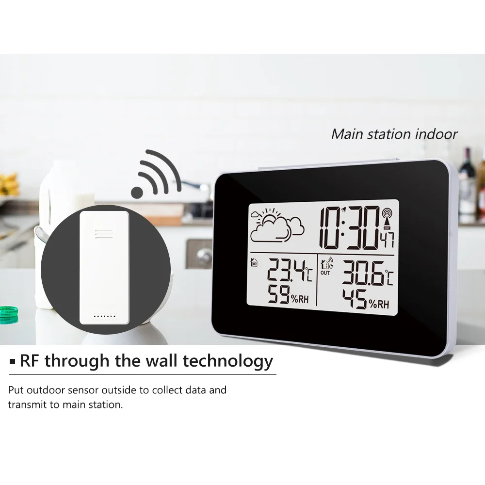 

Цифровой будильник, метеостанция, беспроводной датчик, гигрометр, термометр, электронный ЖК-дисплей, настольные часы