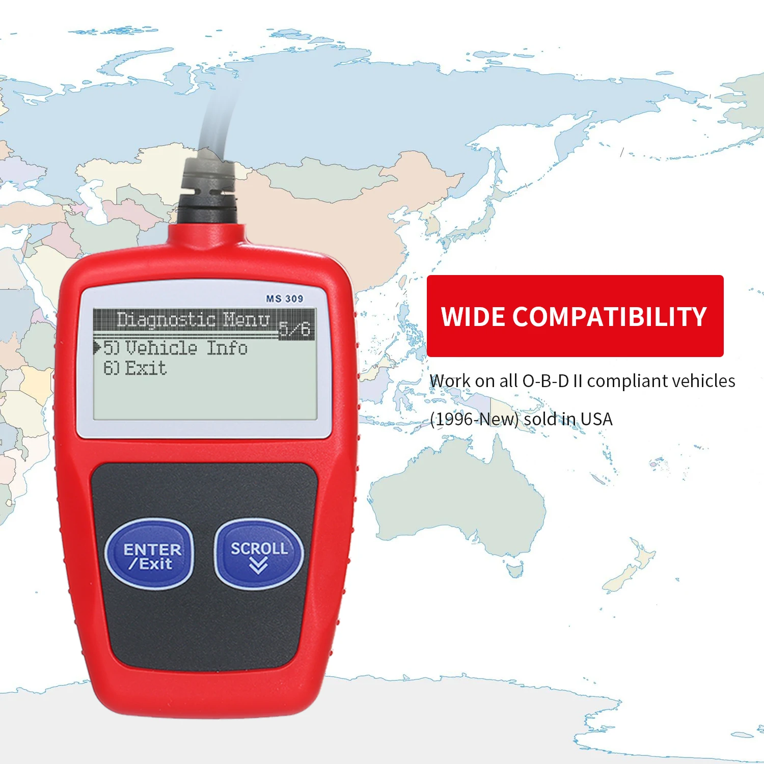 MS309 Универсальный O B D2 сканер автомобильной неисправности двигателя читатель