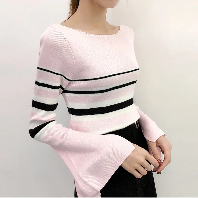 Женский облегающий пуловер с длинными рукавами синий или зеленый хлопковый