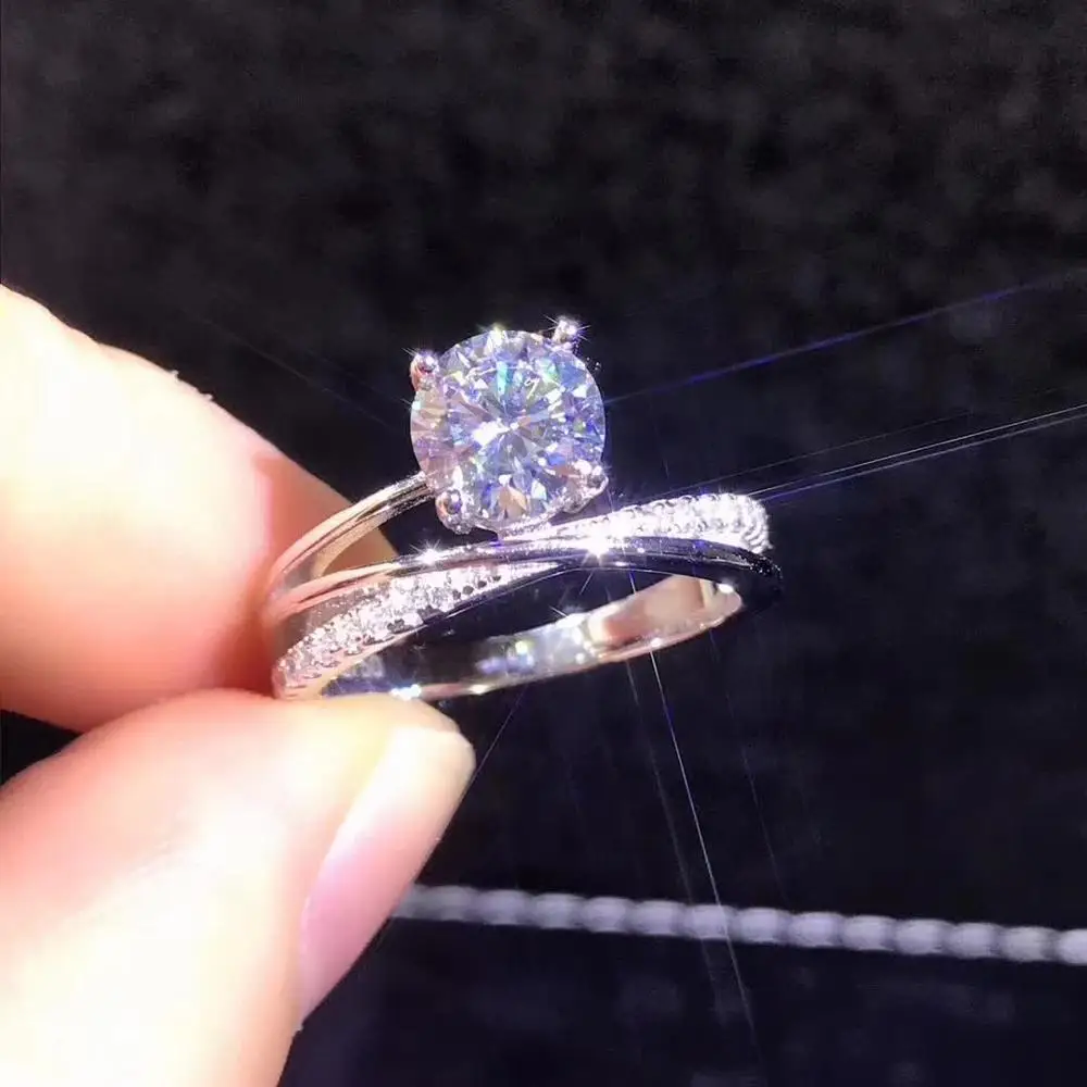 

S925 Sterling Silver Platinum Plated Female Engagement Rings D Color Fine Jewelry