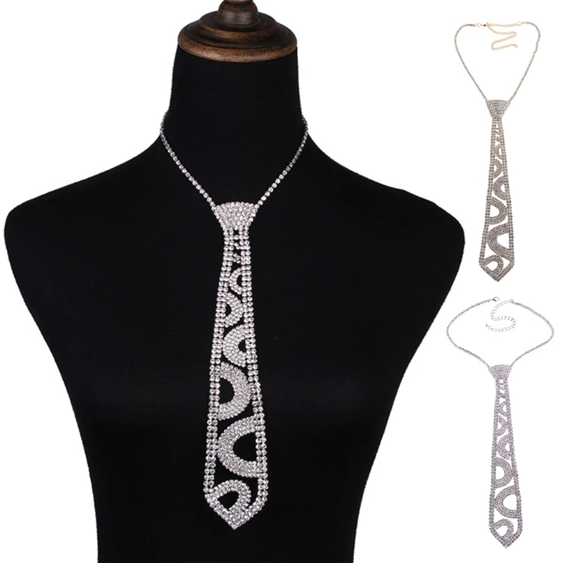 

Women Glitter Faux Crystal Rhinestone Neck Tie Luxury Diamond Necklace Collar with Adjustable Chain Jewelry Accessories LX9E