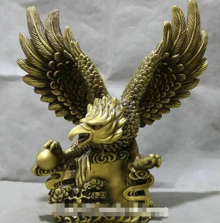 17“ China Pure Bronze Pine Tree Feng Shui Eagle Hawk Falcon Bird Ball Statue | Дом и сад