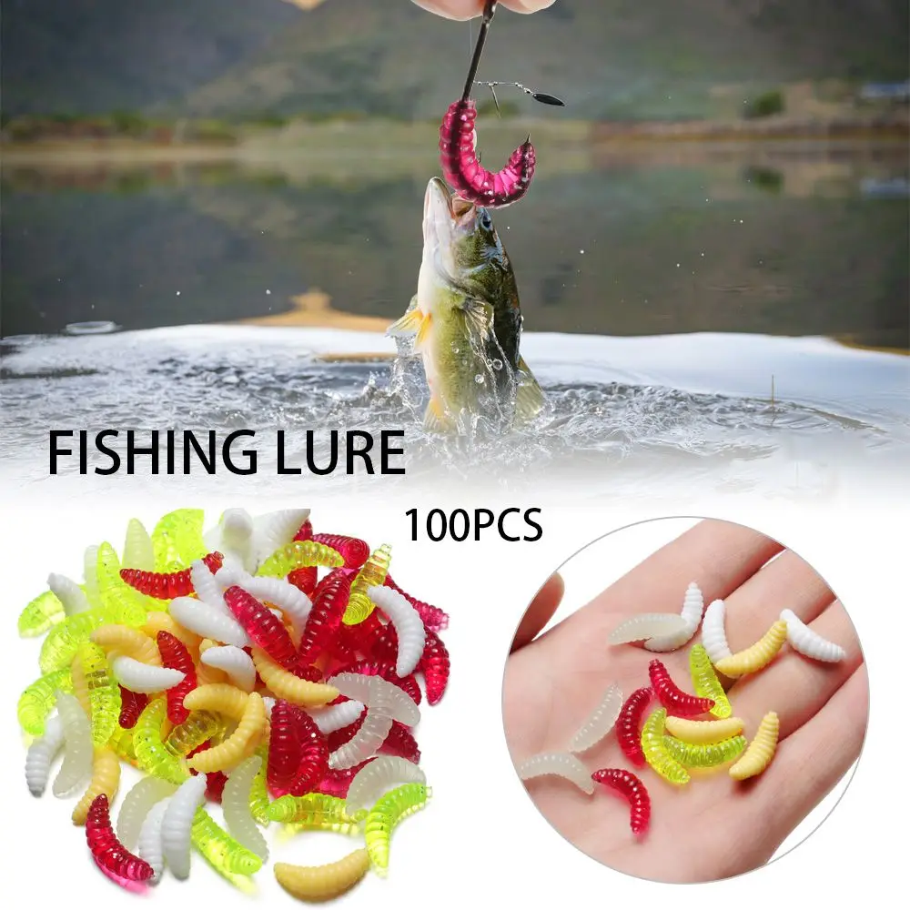 

100Pcs Lifelike Soft Worm Maggot 24cm Fishing Lures Yellow Simulation Bait Maggot Grub Worms Fishing Lures