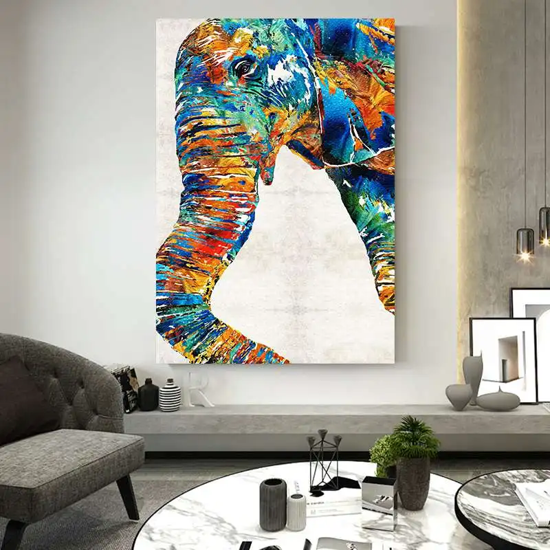 Абстрактный цветной животный слон в скандинавском стиле холст декоративная