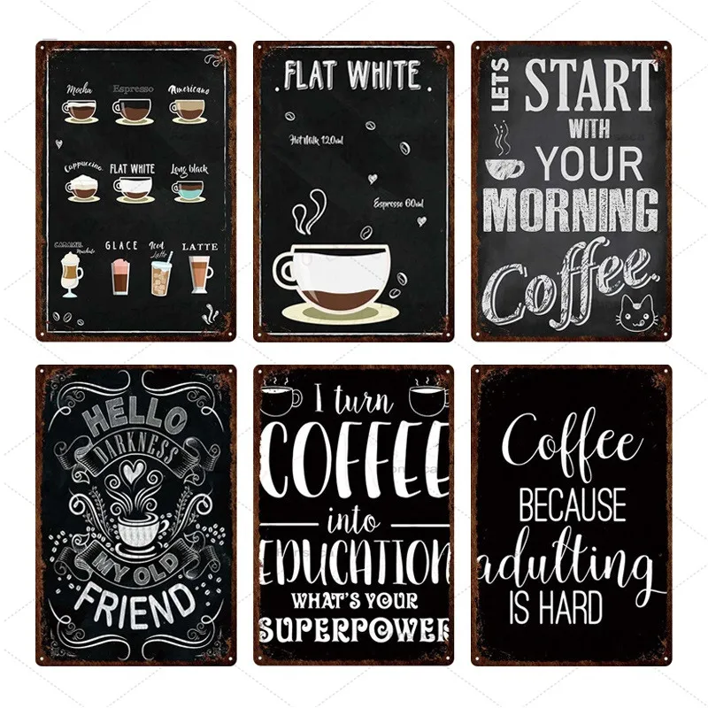 Coffee Tea Cake Metal Sign Vintage Tin Plaque Wall Decor For Bar Cafe Retro Posters Iron Paintin | Дом и сад
