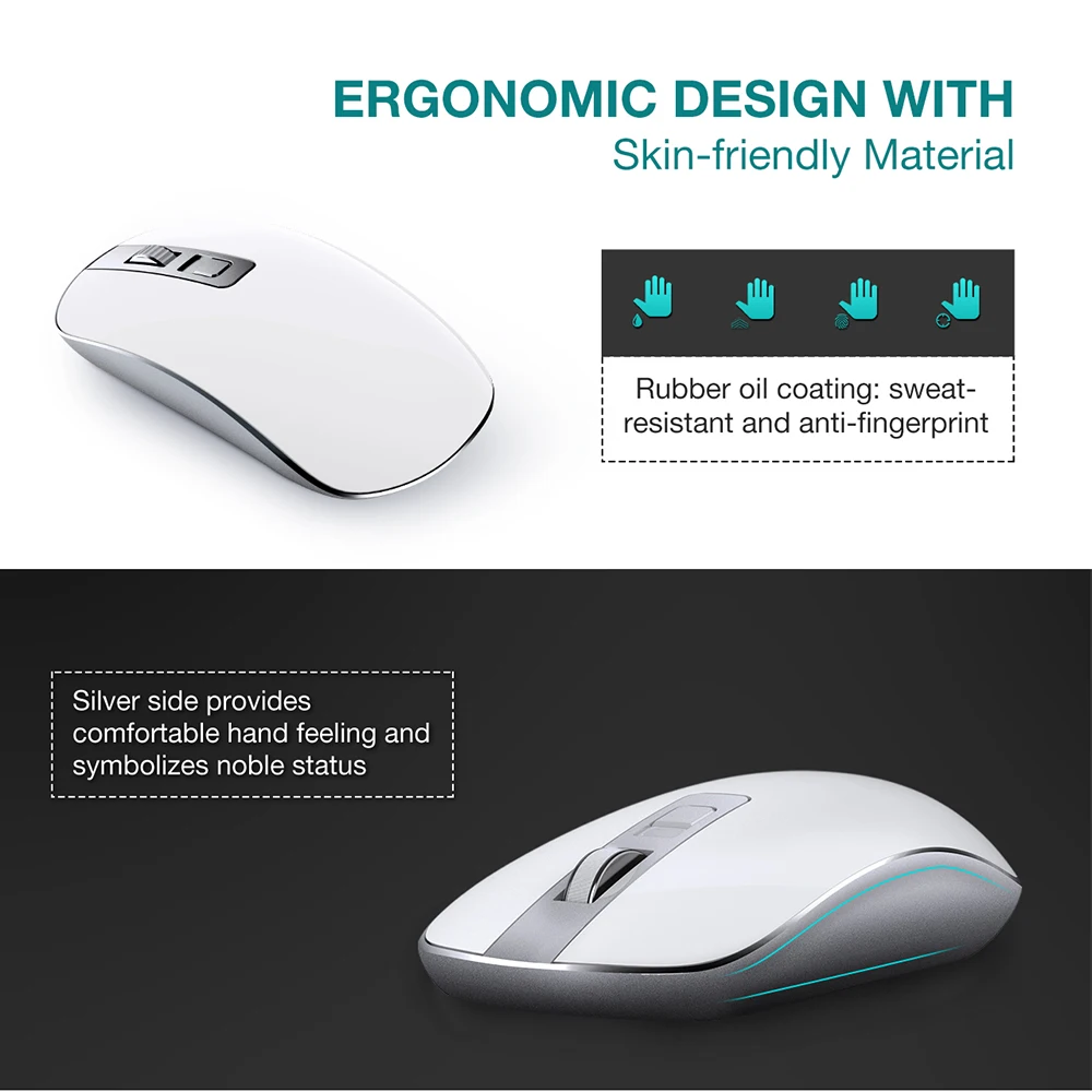 VicTsing PC202 беспроводная мышь Silent Click 2 4G тонкая 1600 dpi Эргономичный дизайн с