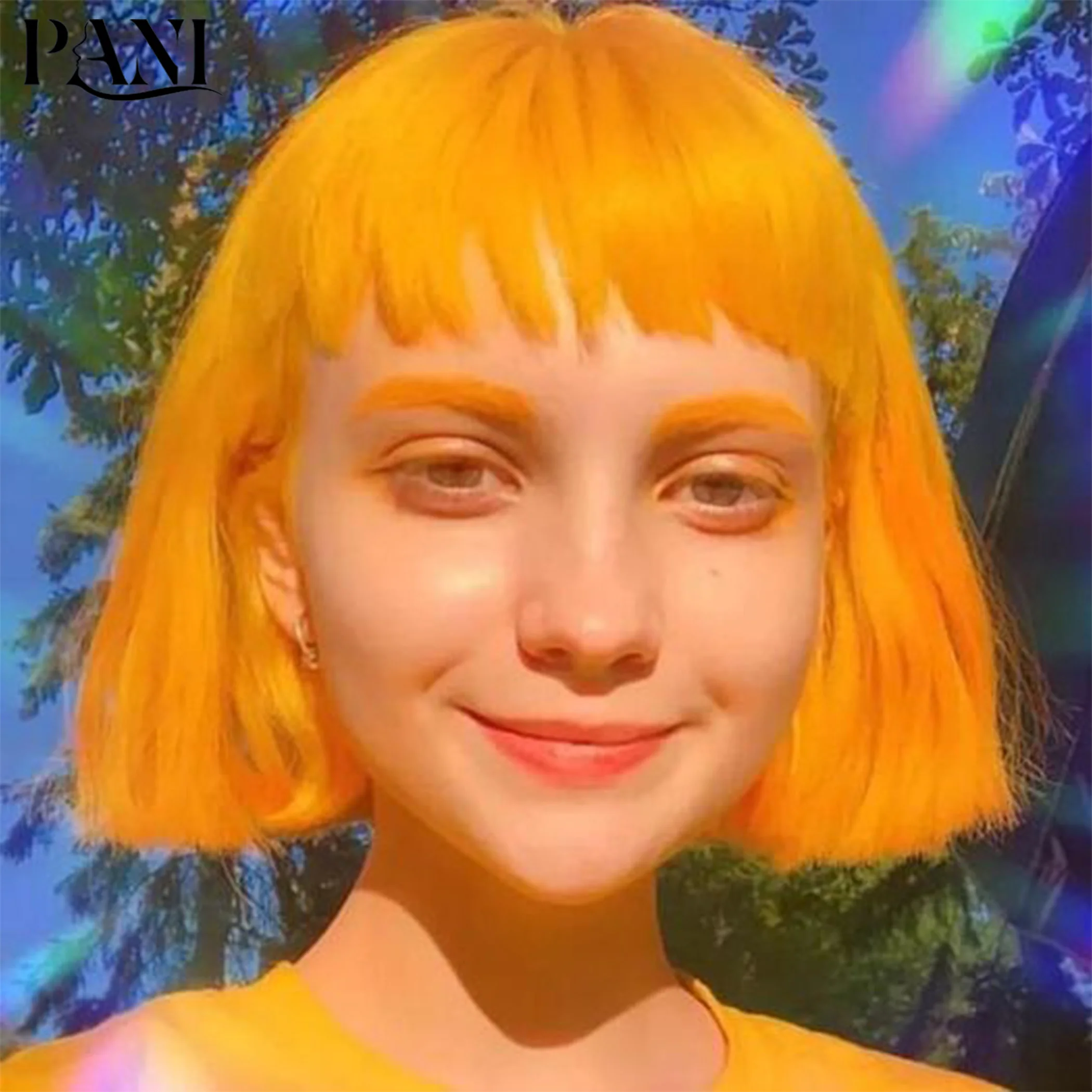

PANI Women's Wigs Synthetic Wigs For Women With Neat Bangs Yellow Wig Short Bob Straight Hair Cheap Wig Colored Wigs Smooth Wig