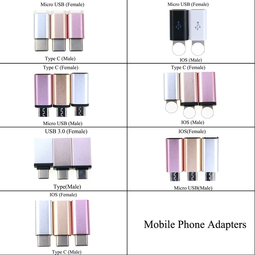 ChengHaoRan 3 шт./лот для lightning Type-C адаптер к Micro USB / 0 Type C iPhone/Android кабель передачи данных