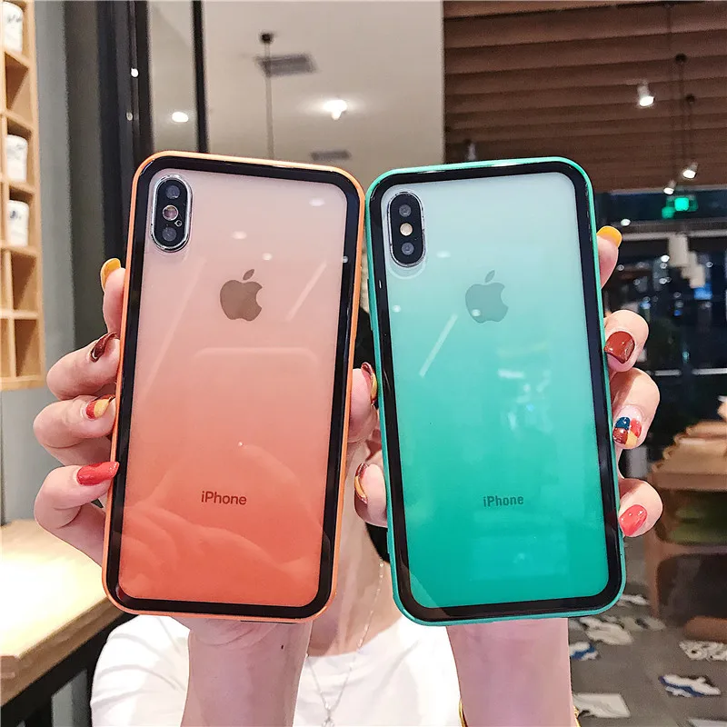 Модный градиентный чехол из закаленного стекла для iphone X XS Max XR 6 6s 7 8 Plus