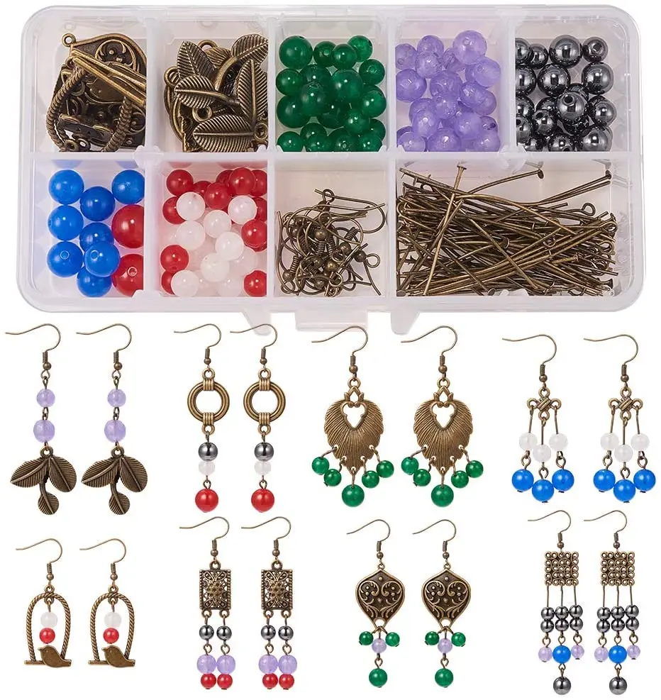 

1 Box DIY 8 Pairs Chandelier Gemstone Earrings Making Starter Kit Include Earring Connector Charm Findings Gemstone Beads