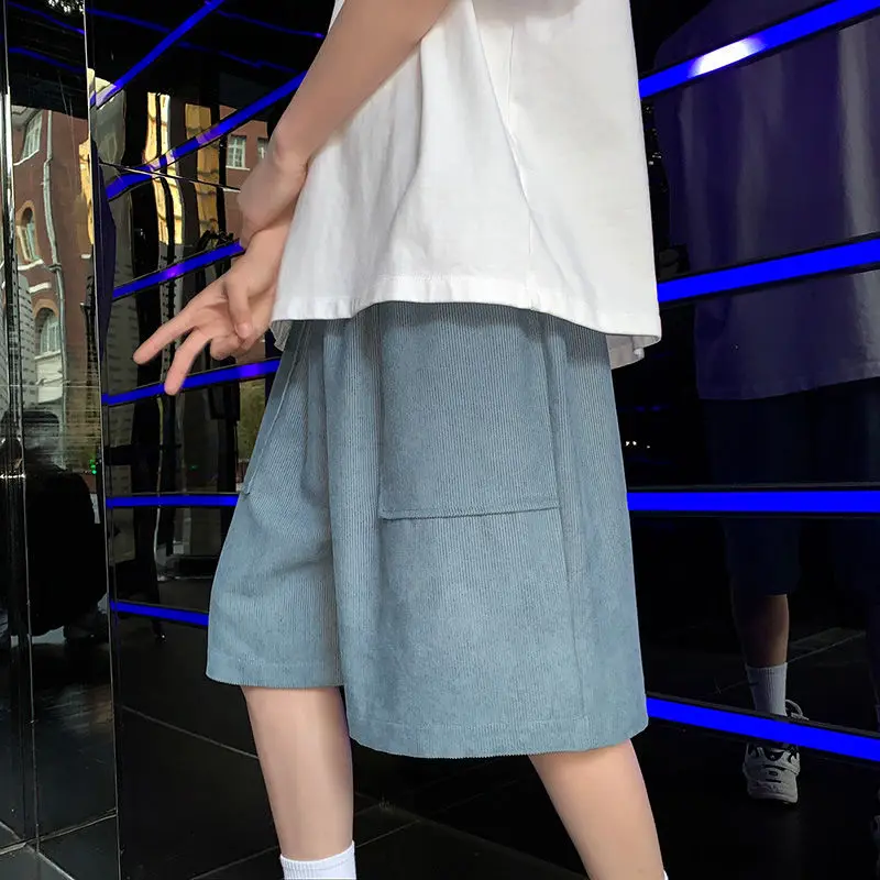 

Japanese retro shorts women's summer straight tube loose corduroy Capris wide leg pants high waist slim 2021 NEW[Delivery within