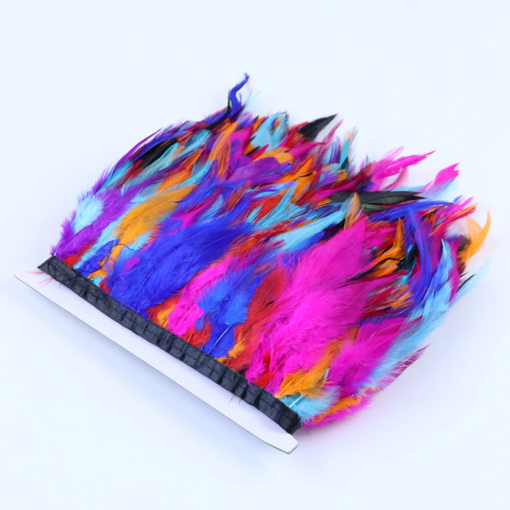 

Natural Colorful Rooster Feathers Trims Ribbon 4-6 inches Wedding Clothing Sewing Decoration Accessory Crafts Plume 10 Meters