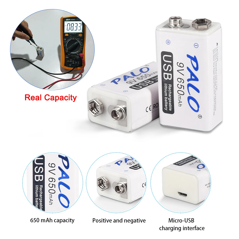 palo 9v usb akku 650mah 9v 6f22 batterie für metall detektor multimeter elektrische gitarren spielzeug free global shipping