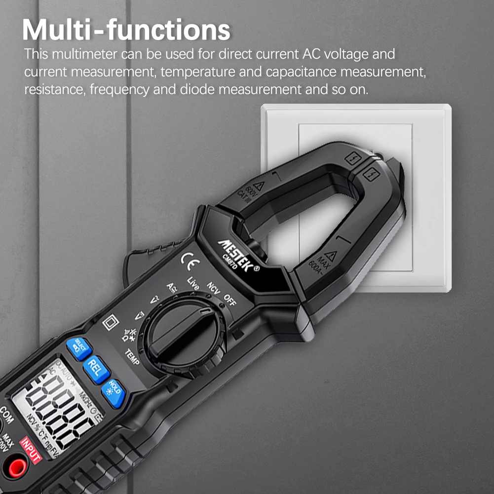 

CM87D LCD Display 6000 Counts Clamp Meter Multimeter NCV Direct Current AC Voltage Current Temperature Capacitance Resistance